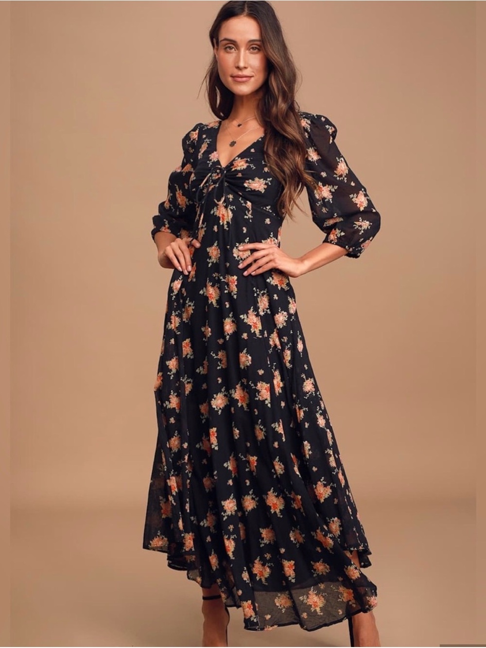 Free People Sea Glass black floral dress